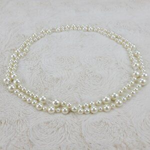 1950s White Bead and Crystal Double Strand Necklace